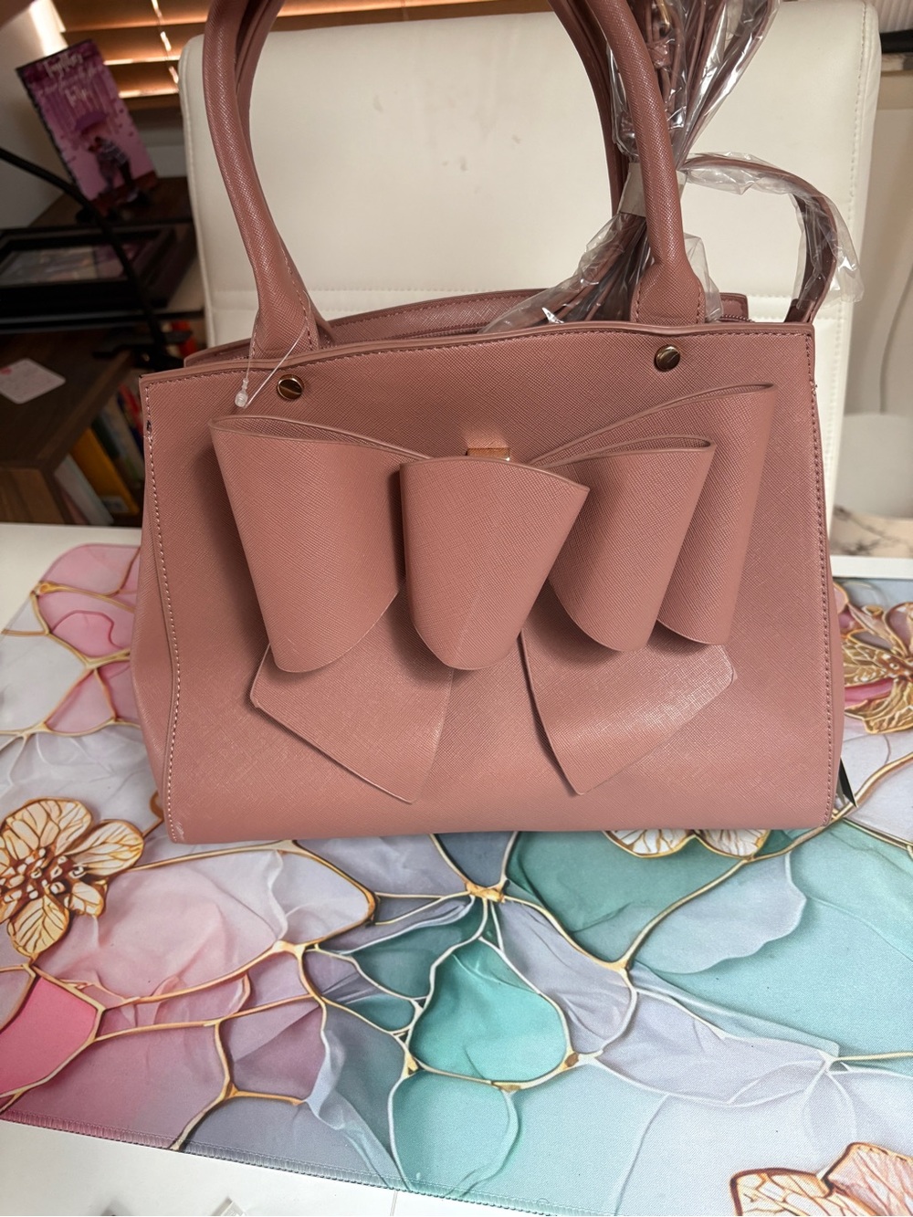 Like Dreams Jenna Satchel-Women's Blush Pink Bow Accent Bag - Picture 7 of 7